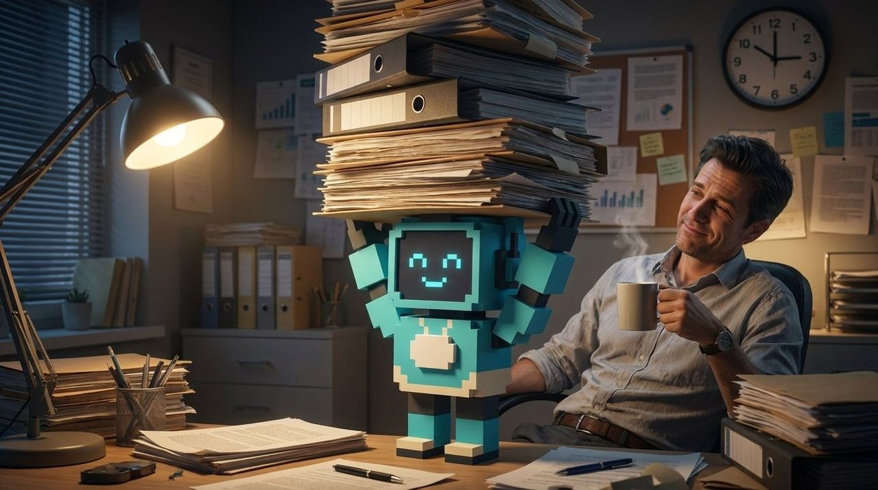Byte, der skillbyte-Roboter, arbeitet Angebotsunterlagen durch